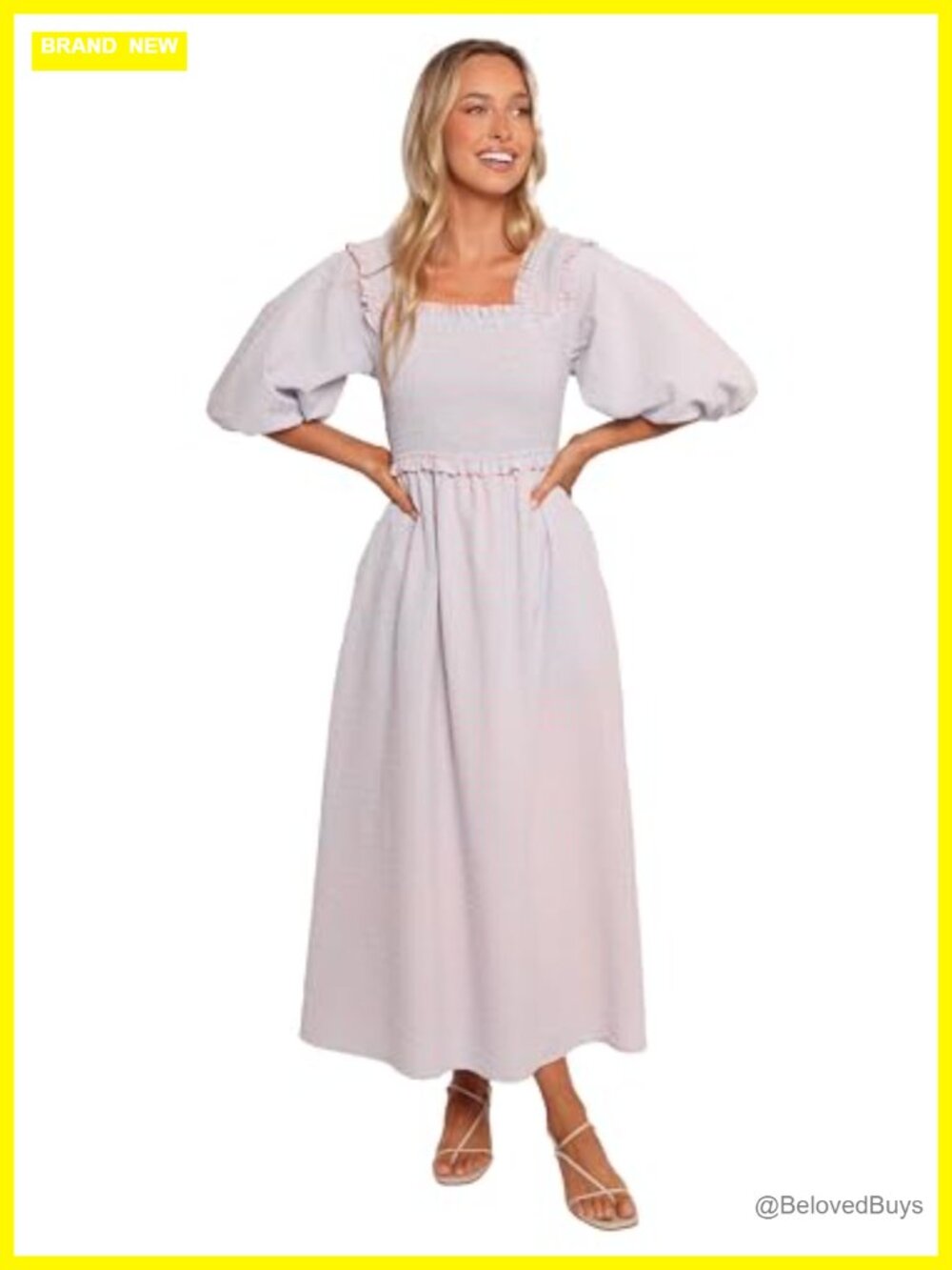 Petal & Pup Lille Midi Dress Fit & Flare Square Neck Balloon Sleeve